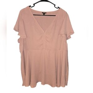 Torrid Size 2 Sheer Pink V-Neck Blouse, Flowy with flutter sleeves